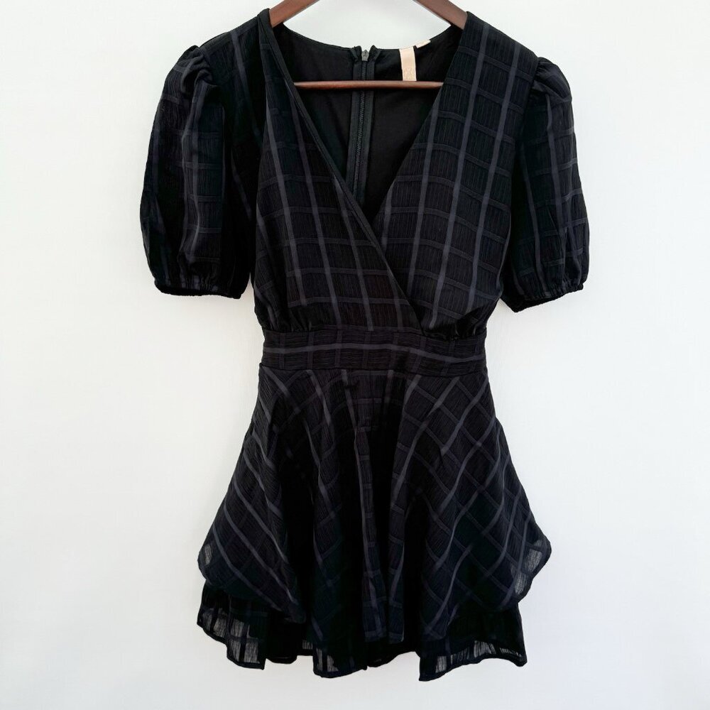 Evolutionary Apparel Romper Sheer Plaid Black‎ Layered Lined Dark Academia Small